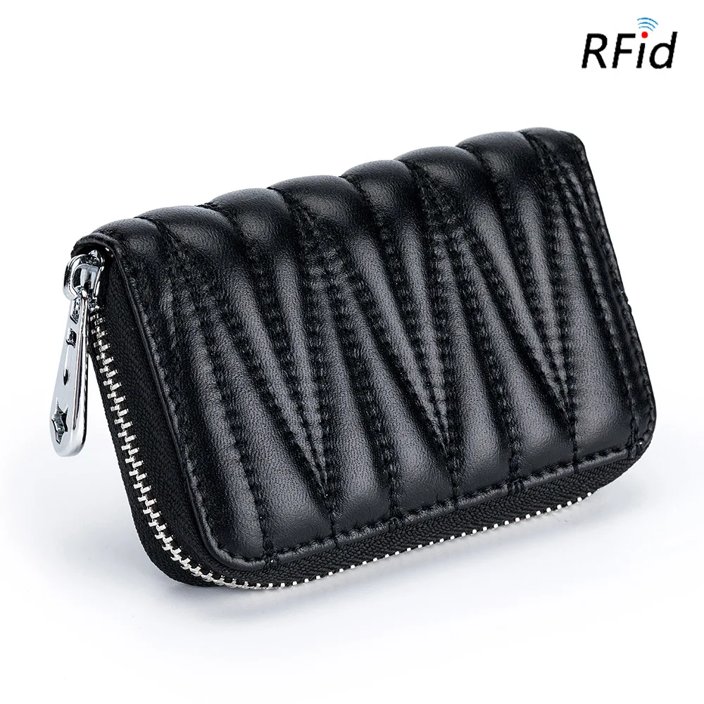 

New Genuine Leather Organ Style Credit Card Holders Zipper Card Case Brand Sheepskin Leather ID Cardcase Wallet Purses Card Bag