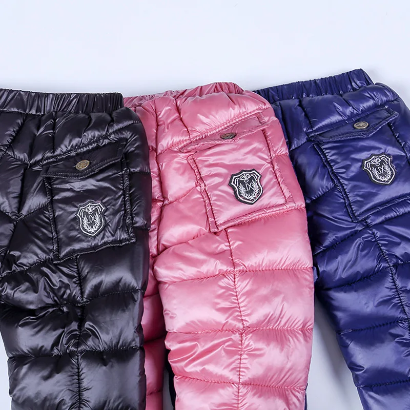 Winter Children Down Cotton Clothing Boys Pants Girls Leggings Kids Warm Down Trousers Windproof Waterproof Snow Pants For Kids