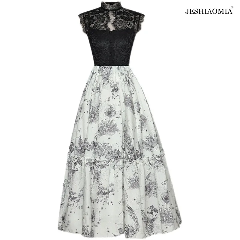 

JESHIAOMIA- 2021 Summer Lace Patchwork Sleeveless Midi Dress