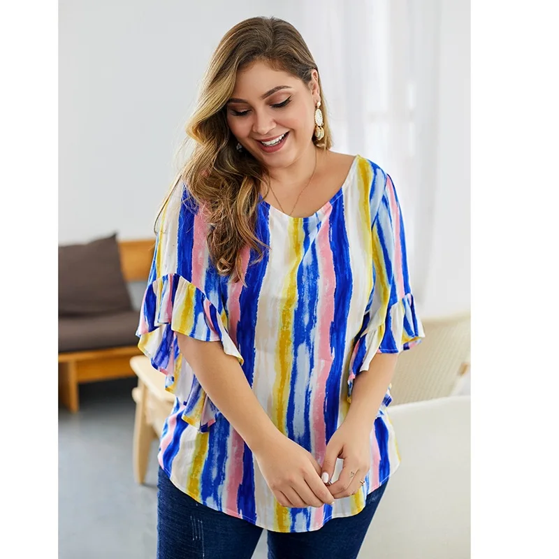 Женская блузка с короткими рукавами и оборками летняя повседневная офисная в