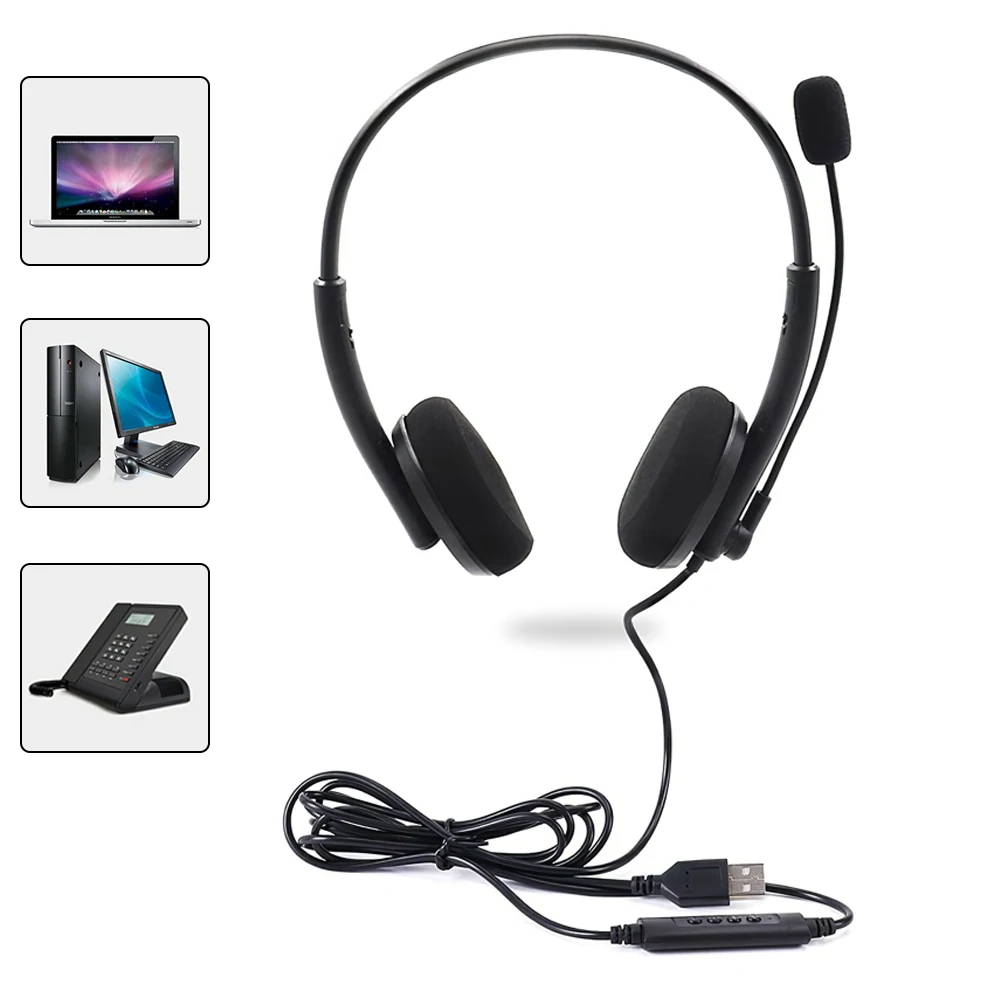 

2 in 1 USB and 3.5mm Plug Headset with Mic for PC Business Headsets with Mic Mute Noise Cancelling for Call Center Headphones