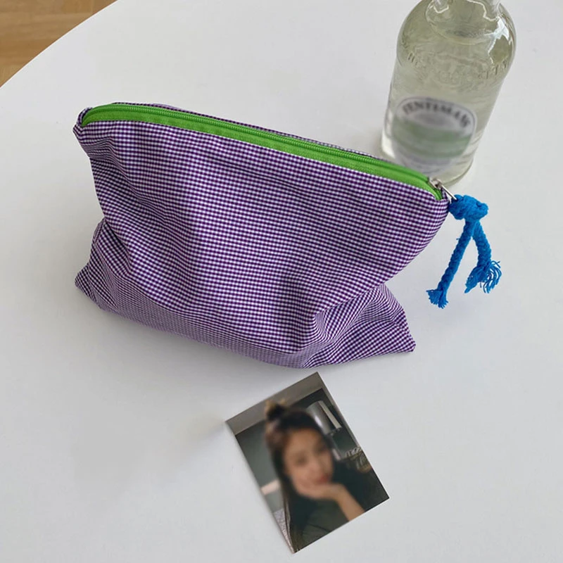 

2021 New Women Plaid Makeup Bag Soft Cotton Zipper Cosmetic Bags Pouch Travel Organizer Bath Cosmetic Bags Beauty Case