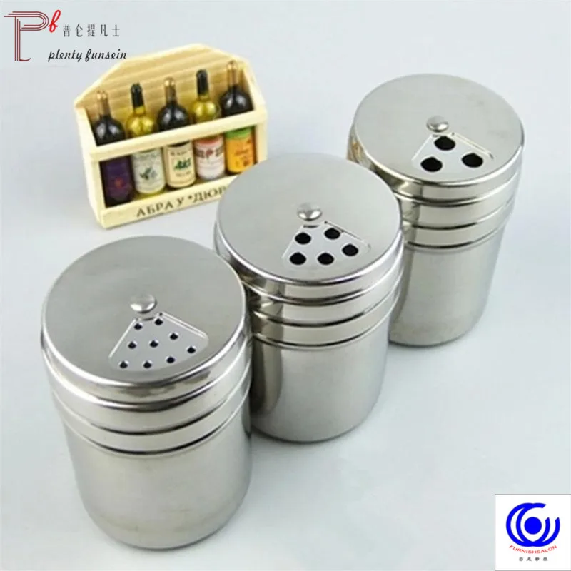 

Stainless Steel Spice Jar Salt Sugar Pepper Shaker Dredge Seasoning Can with Rotating Cover Multi-purpose Kitchen Tool jars