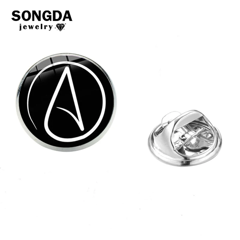 

Creative Atheist Symbol Brooch Collar Pins Atheism Movement Badges Handmade Art Photo Glass Cabochon Stainless Steel Pin Jewelry