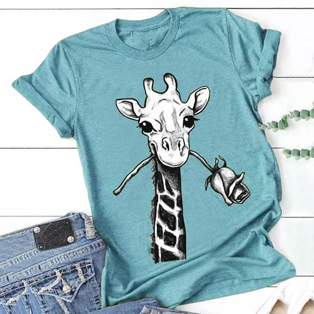 Женская футболка женская в стиле Харадзюку 5XL с коротким рукавом и принтом жирафа