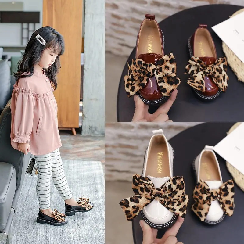 Туфли для девочек модные весенне-осенние детские элегантные леопардовые туфли
