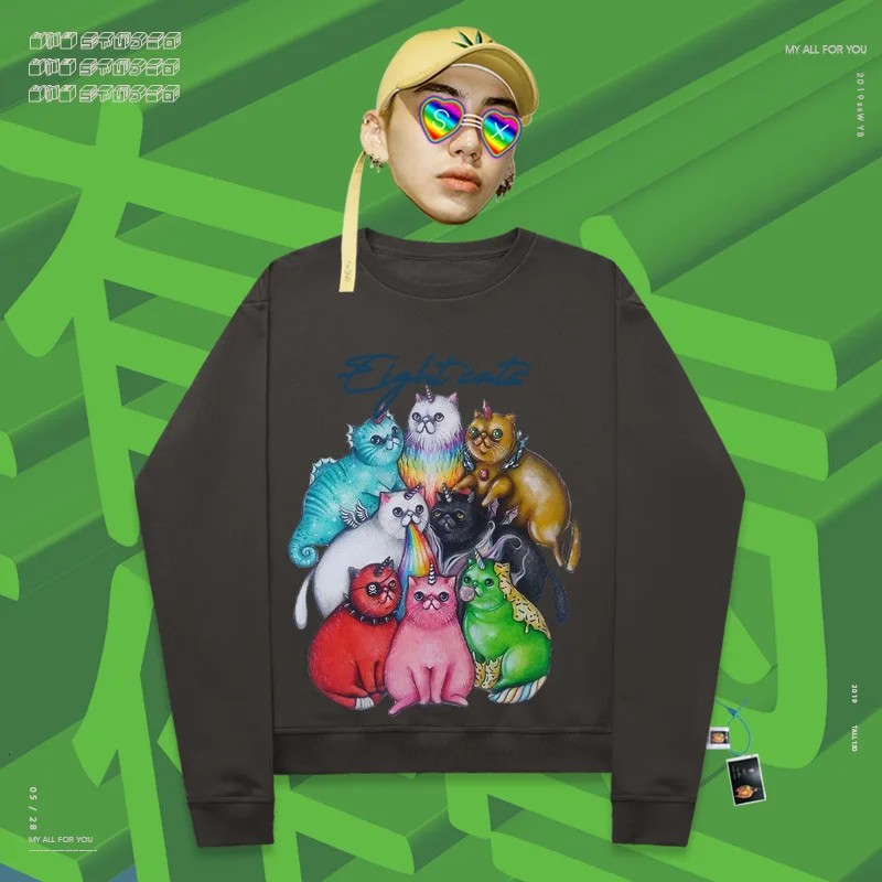 Пуловер с круглым вырезом в стиле хип хоп тонкий Радужный градиентный ins super fire cec