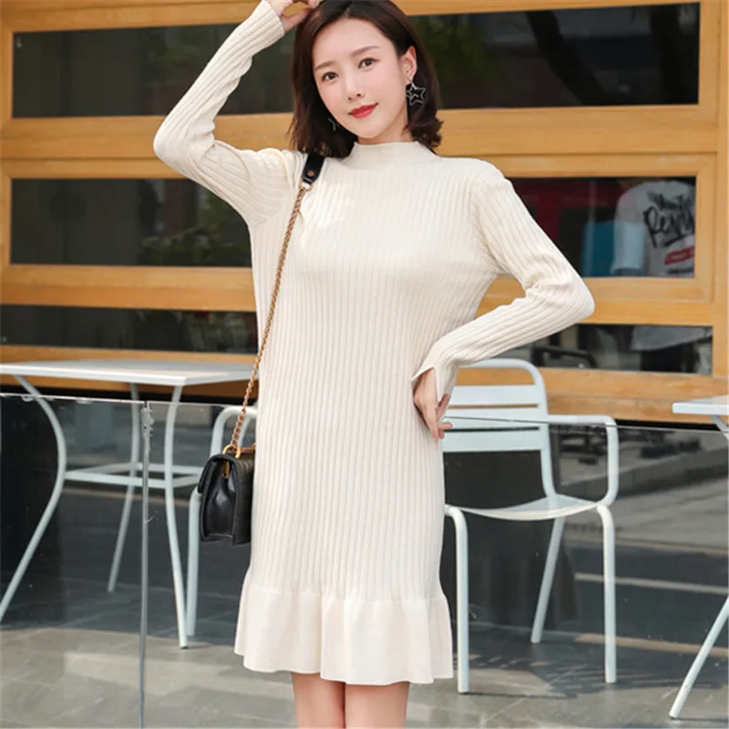 Корейское платье-свитер женские вязаные платья Осенний Женский пуловер