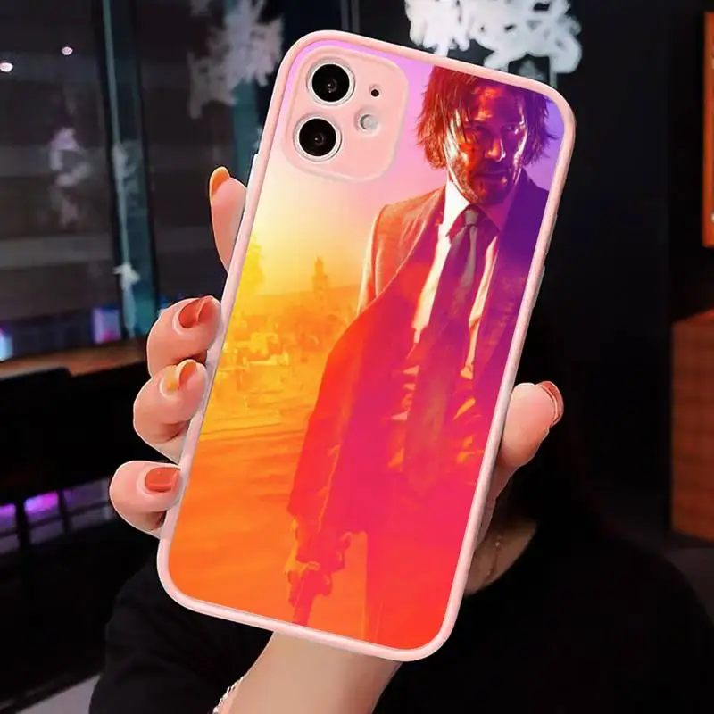 

John Wick tv gun Phone Case Matte transparent For Pink iPhone 12 Mini 11 Pro XR XS Max 7 8 Plus X Back Cover