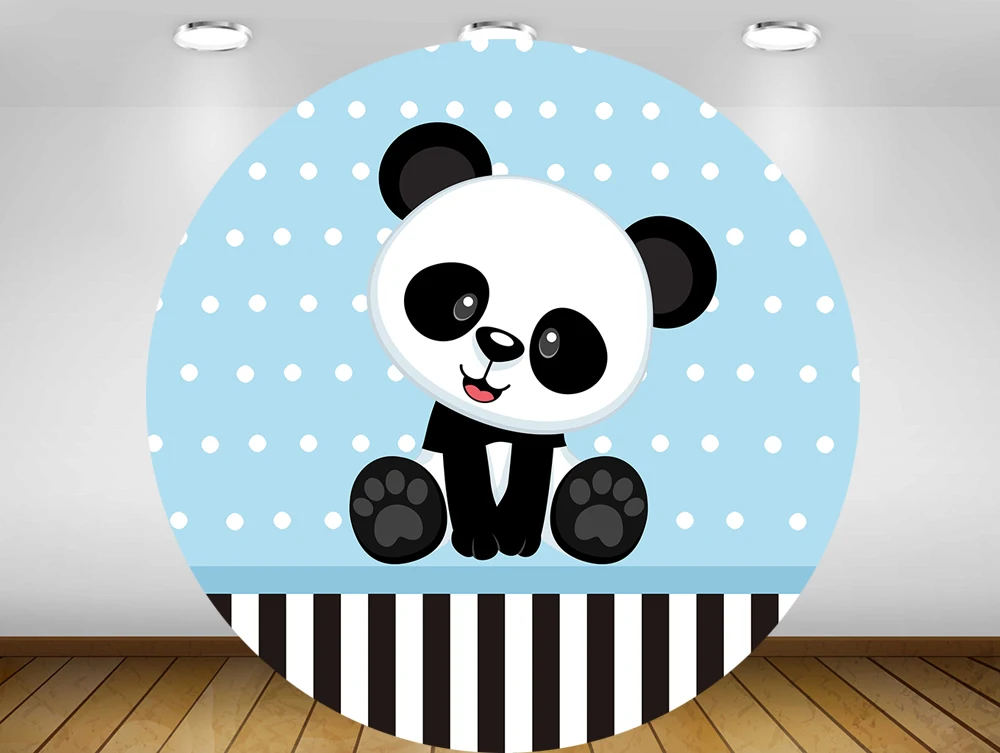 

Round panel background circle backdrop cute panda blue boy baby shower birthday party decor candy table banner elastic YY-235