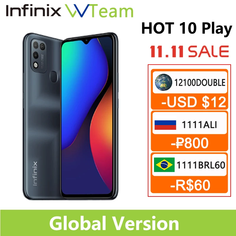 

Смартфон Infinix HOT 10, 2 + 32 ГБ, 4 + 64 ГБ, 6,82 дюйма, 6000 мАч