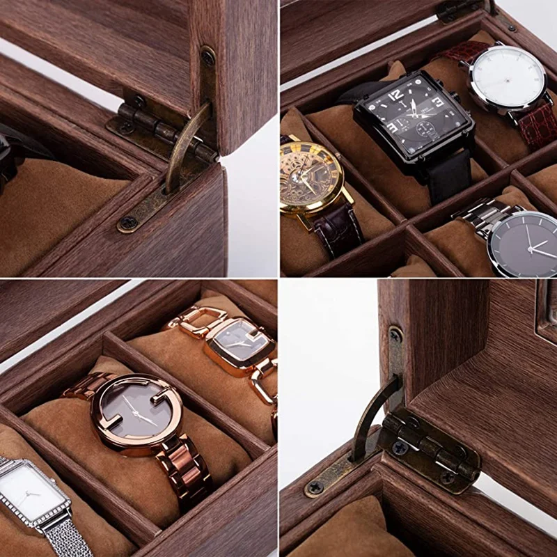 

Watches Storage/Watch Case/Watch Box Made of PU Leather in Wood Grain and Real Glass with 6 Grids for 6 Watches