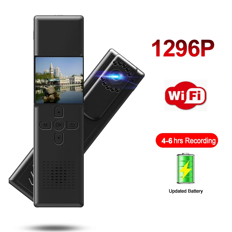 

2304*1296P 1080P WIFI AP Wireless Body Camera With Display Police Cam Viewing On APP Worn Camcorder Night Vision Motion Detectin