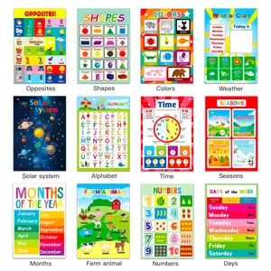 Плакат A3, учебный плакат цветов, с английскими цифрами, животными и алфавитом