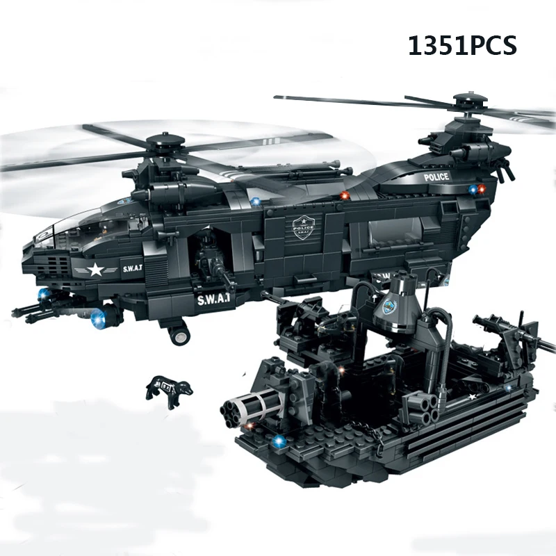 Compatible legoing SWAT special force city police helicopter truck car boat vehicles policeman figures building blocks toys | Игрушки и