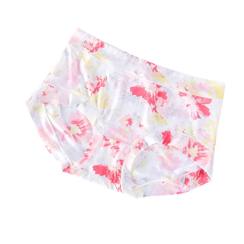 

2020 Women Panties Pure Cotton Crotch Ice Silk 11 Colors Floral Printed Big Size Mid-Rise Silky Women Briefs Underpants Lingerie
