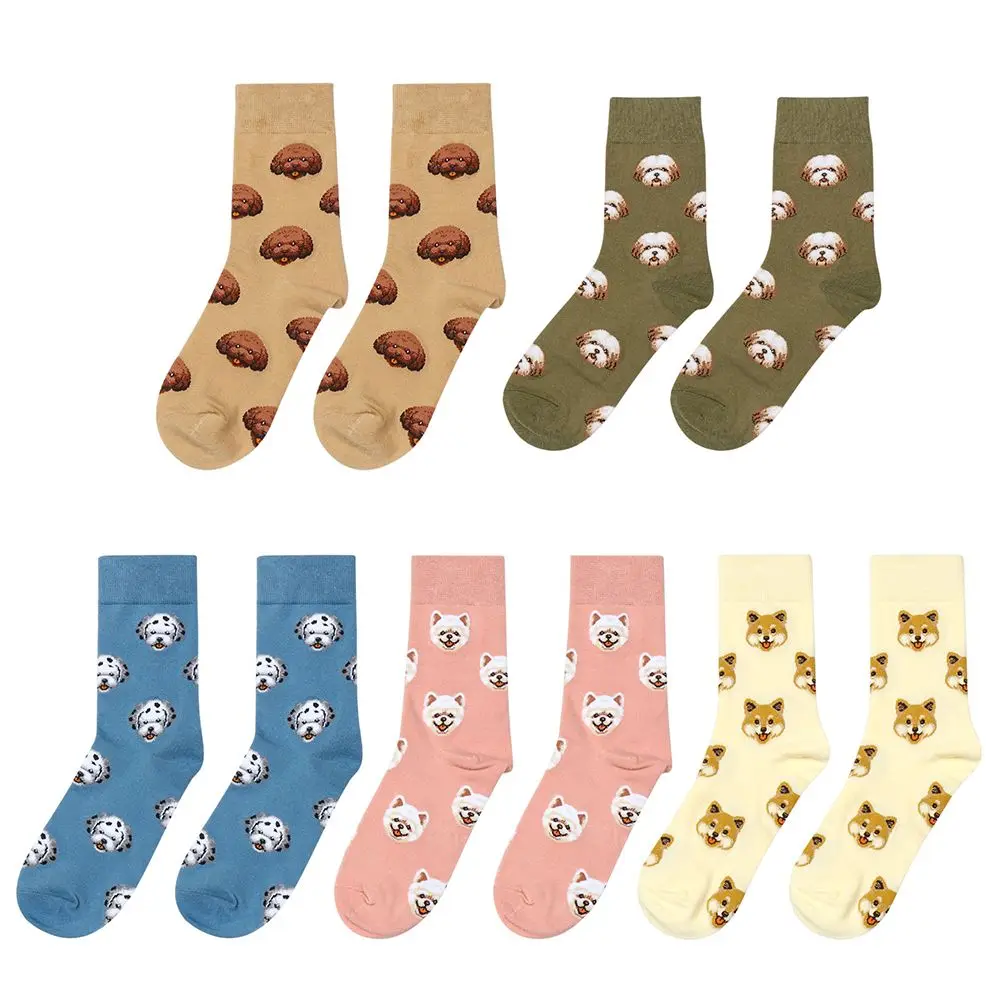 

5Pairs Women Japanese Ins Cartoon Dog Creative Middle Tube Socks Cotton Socks Female Sox Stockings