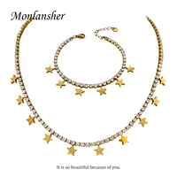 monlansher simple gold color stainless steel metal stars necklace for women trendy white pave zircon necklace party jewelry gift