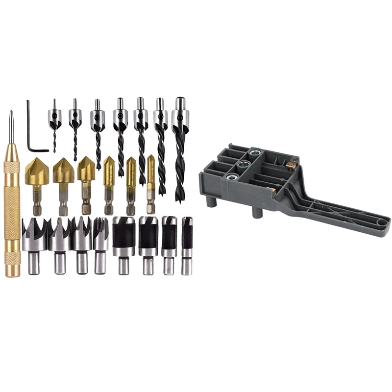 

8Pcs Wood Plug Cutter,6x 1/4 Inch Hex 5 Flute 90 Degree Countersink Drill Bits & 41x Woodworking Pocket Hole Jig Kit Set