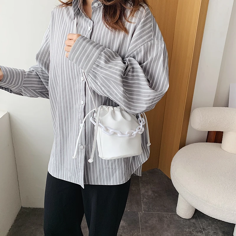 Однотонные мини сумки мешки из искусственной кожи женские через плечо 2021 летние