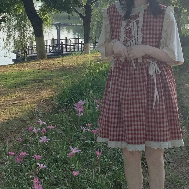 Комплекты платьев Женский Летний Сарафан до колен в клетку стиле ретро | Женская