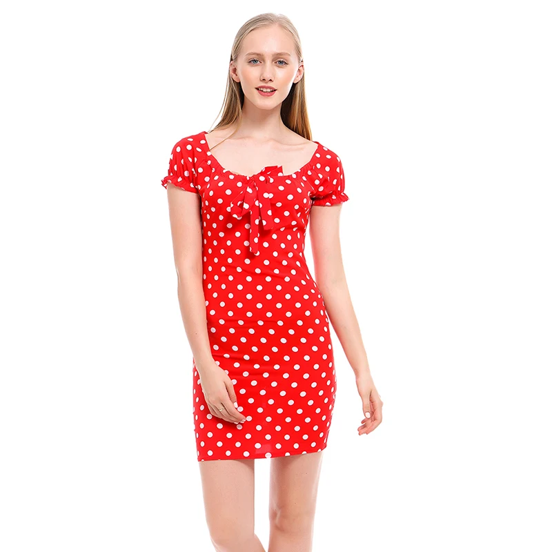 

2020 Women Boho Dot Sexy Mini Dress Ruffles Short Sleeve Backless Bodycon Dress High Waist Slim Summer Holiday Sundress