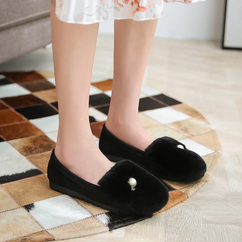 

Plush Thick-soled Fur Shoes, Real Rabbit Fur, Plus Size Peas Shoes, Women's Warmth, Pregnant Women's Shoes