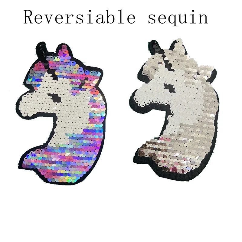 

Reversiable Rainbow White Sequins Unicorns Iron On Patch Naszywki Na Ubrania Badge Stikers Clothing Decoration Applique Label