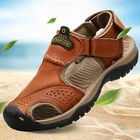 Сандалии мужские из воловьей кожи, пляжные кроссовки, повседневная обувь для бисероплетения, плоская подошва, большие размеры, лето