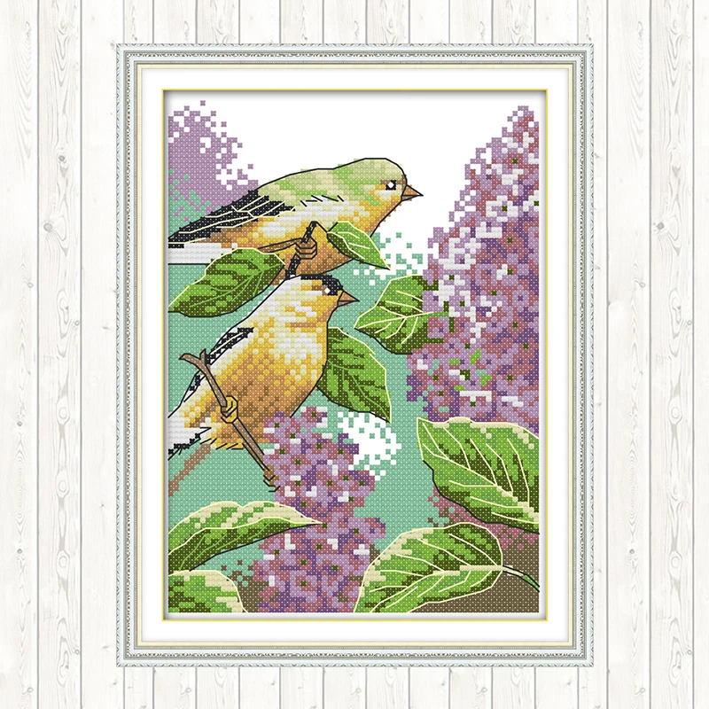 Наборы для вышивки крестиком с двумя маленькими птичками Aida 14ct 11ct|Упаковка| |