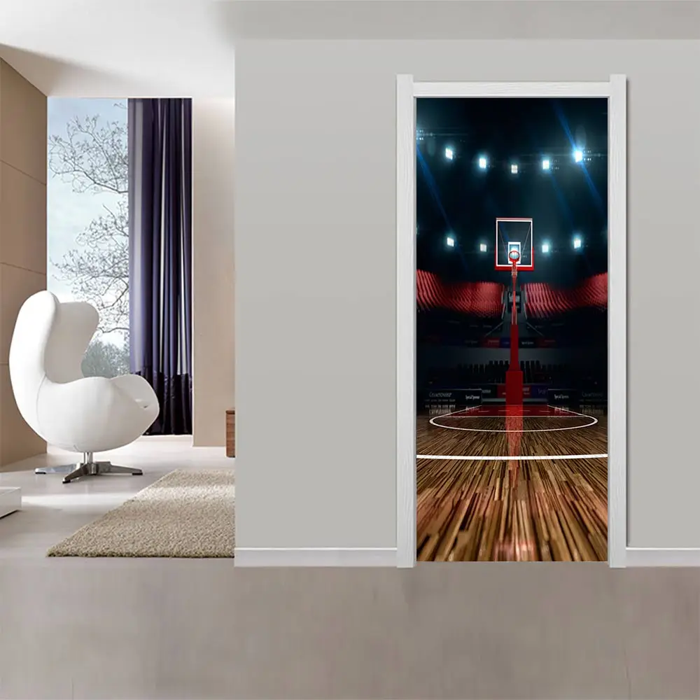 

Waterproof 3D creative basketball court door stickers self-adhesive paper decoration bedroom living room wall stickers door