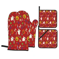 4 pieces oven gloves mitts funny halloween print kitchen gloves tray dish bowl holder baking insulation hand clip
