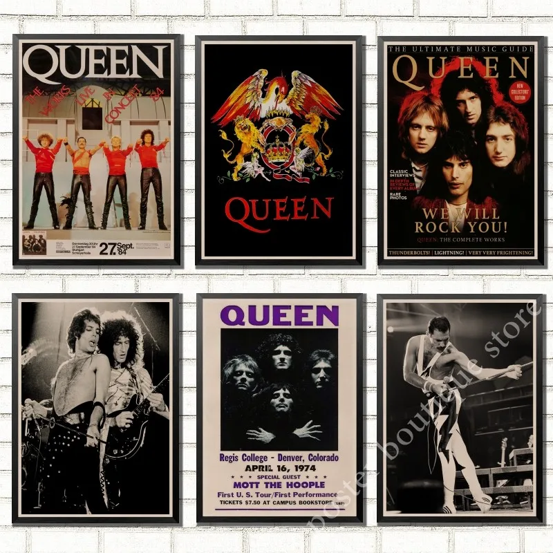 С группой Queen музыкальный постер из крафт-бумаги Freddie Mercury, Брайан Мэй винтажный высококачественный рисунок сердечник декоративная живопись Настенная Наклейка