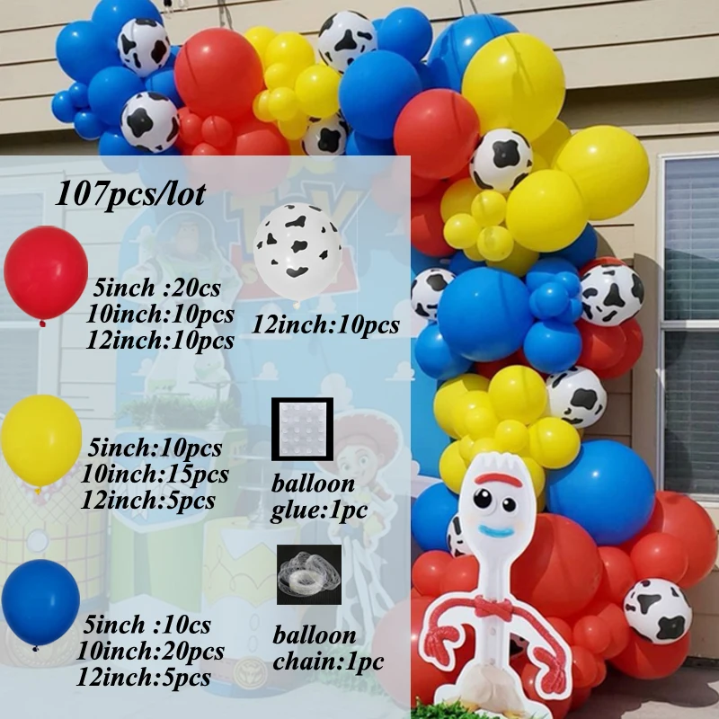 107 Uds beb&eacute; ducha vacas perro huellas globo guirnalda arco Kit amarillo Azul Rojo de l&aacute;tex Globos de cumplea&ntilde;os fiesta Decortiions-2