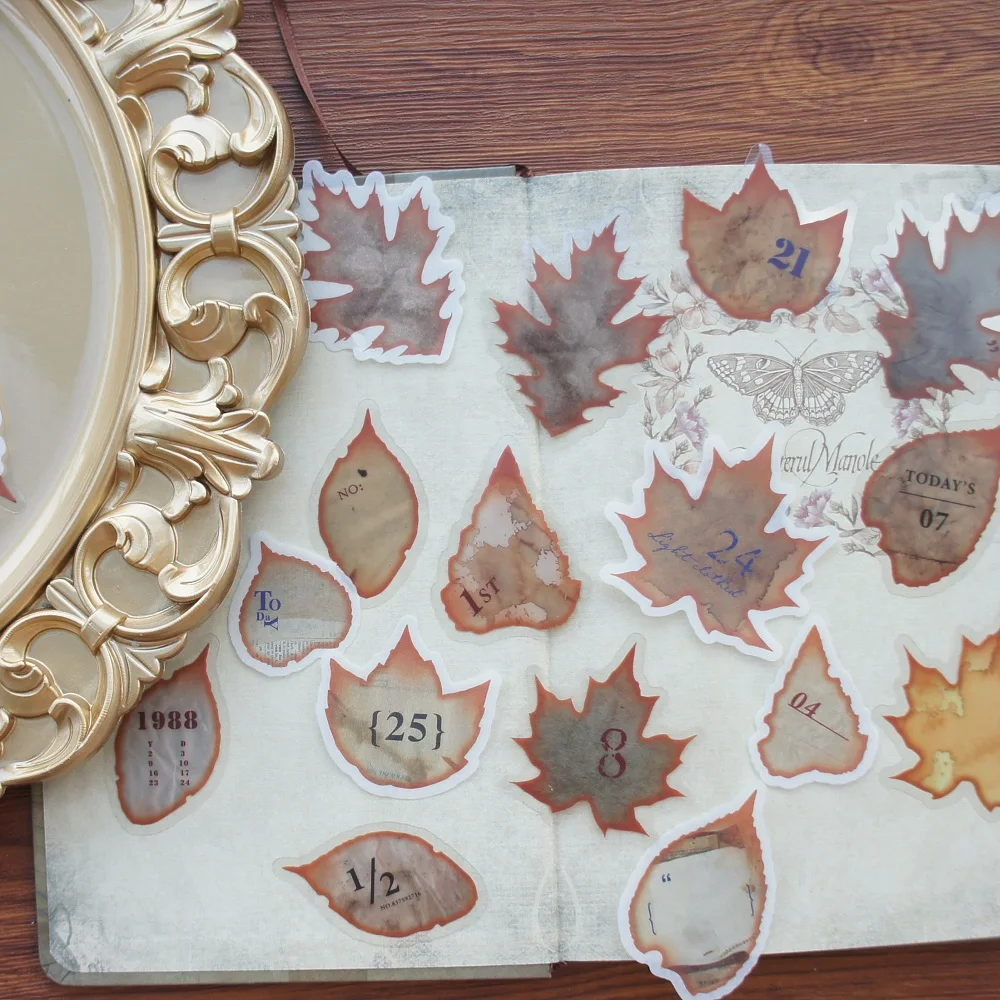 

44pcs 2 Material Leaves Shape Number Days Style Sticker Scrapbooking DIY Gift Packing Label Decoration Tag