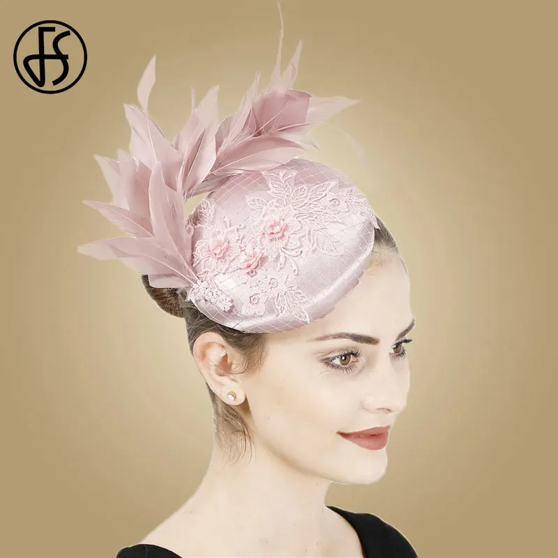 FS Bridal Pink Hats Hair Accessories Wedding Fascinator Hat Base Hair Clip Women Elegant Church Headwear Cocktail Party Hats