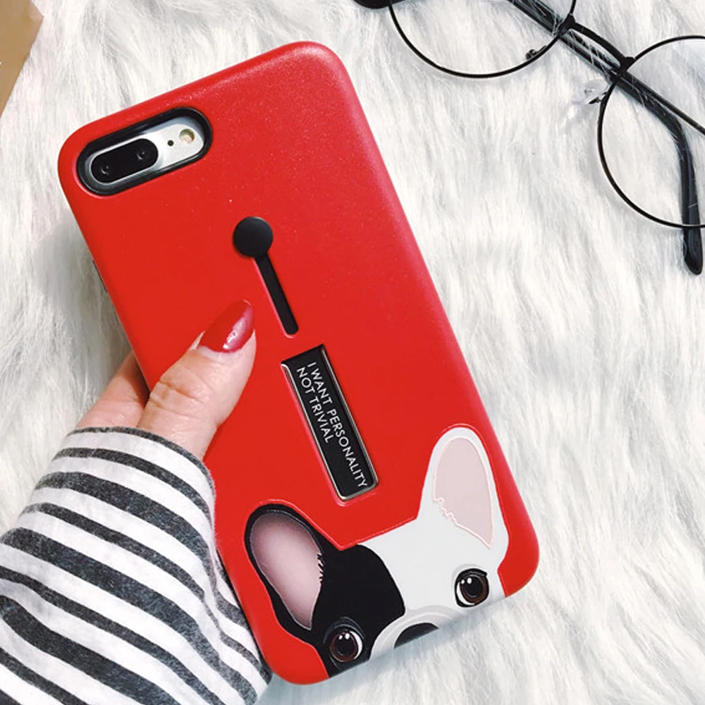 Loop Case For iPhone XR 11 Pro X XS Max Fashion Cute Dog Finger Ring Strap Cover 7 Plus 8 6 6s Hide Stand Grasp |