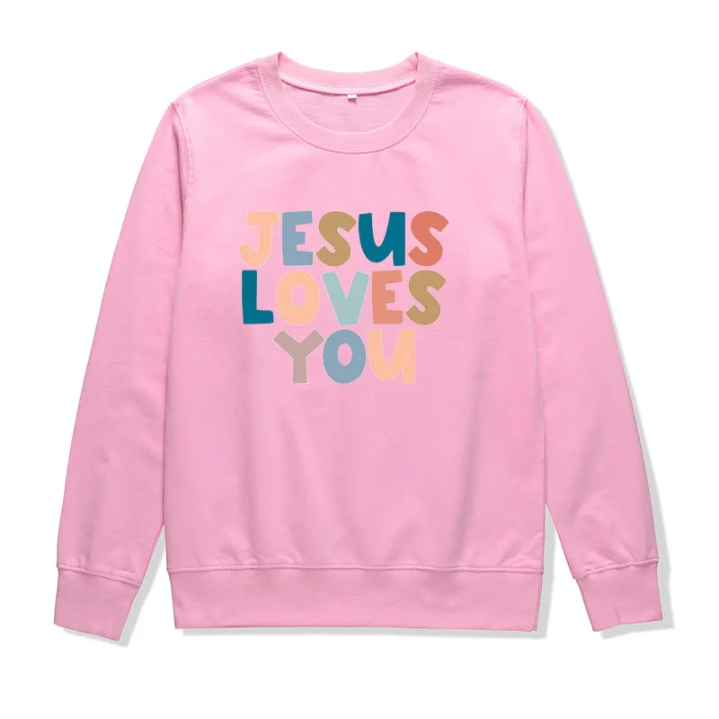 

Oversized pullover ladies casual fashion round neck sweater Jesus loves me letter pattern printed sweater oversized sweatshirt