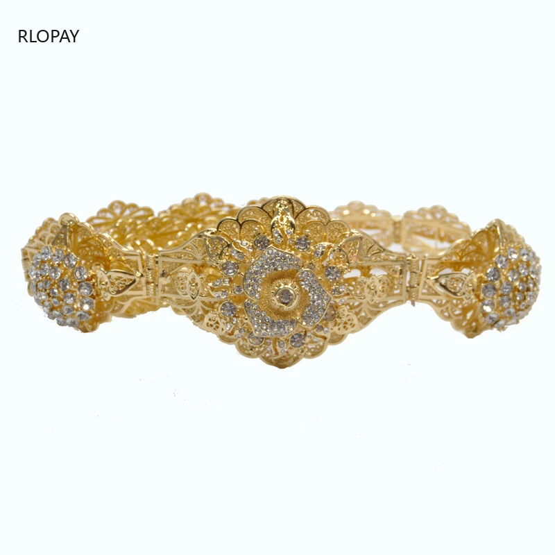 Блестящая золотая цепочка на талию в форме цветка для королевской свадьбы