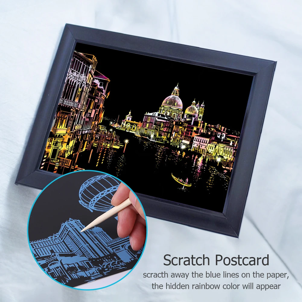 

20 styles Scratch Paper Colorful City Drawing Postcard Painting Scraping Puzzle Kids Scratch Toys City Night Landscape Handmade