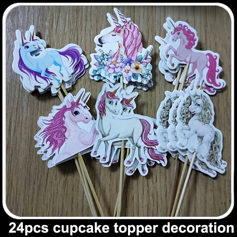 24pcs cute peter rabbits Minions dogs Unicorn horse birthday party baby shower cupcake flag home cake decoration supplies Дом и сад