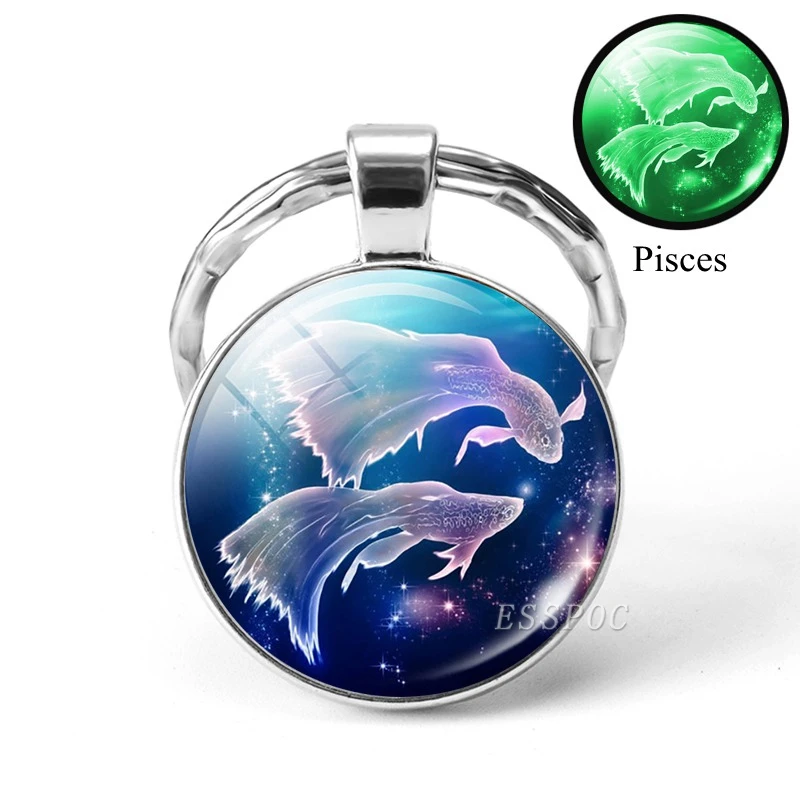 Pisces Светится в темноте 12 брелок для ключей «Созвездие» светящийся Зодиак из нержавеющей стали металлический брелок для ключей для мужчин автомобильный брелок подарки - Цвет: Pisces