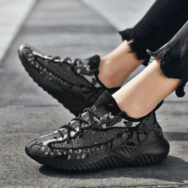 

Кроссовки-мужские однотонные, Повседневная дышащая Модная вязаная обувь, белые, на лето