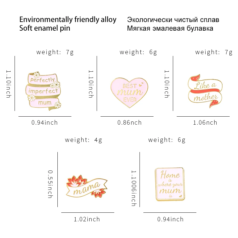 Best Mom Enamel Pin Pink Heart Lapel Badge Red Flower Banner Brooches Metal Badges Mother's Jewelry Birthday Gifts Wholesale | Украшения