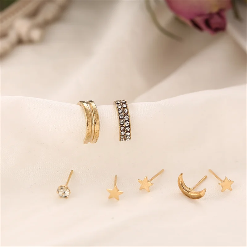 

Women Jewelry Creative 7pcs/set Star Moon Clips Earrings Set Birthday Gift