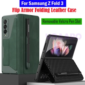 card slot flip wallet leather case for samsung galaxy z fold 3 5g case with removable s pen slot holder cover for galaxy z fold3 free global shipping
