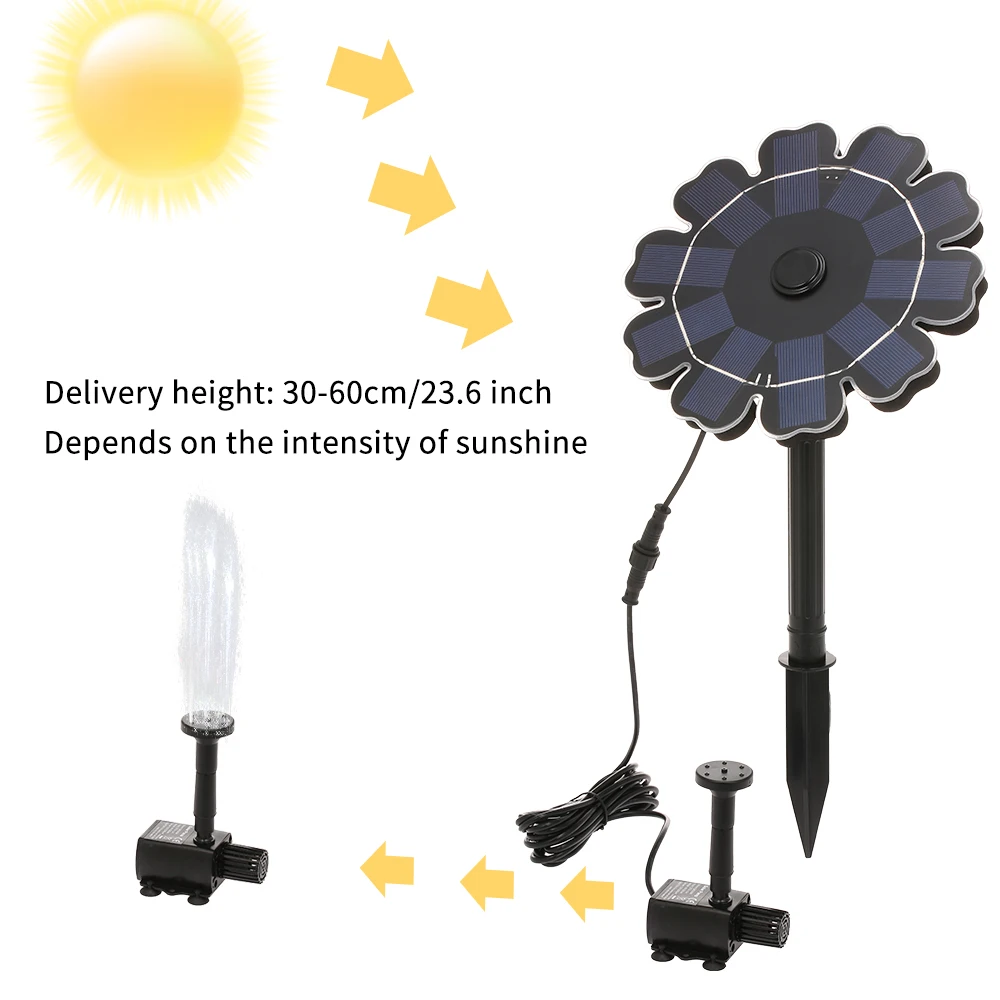 Насос для фонтана на солнечной энергии птичьей ванны в форме цветка 7
