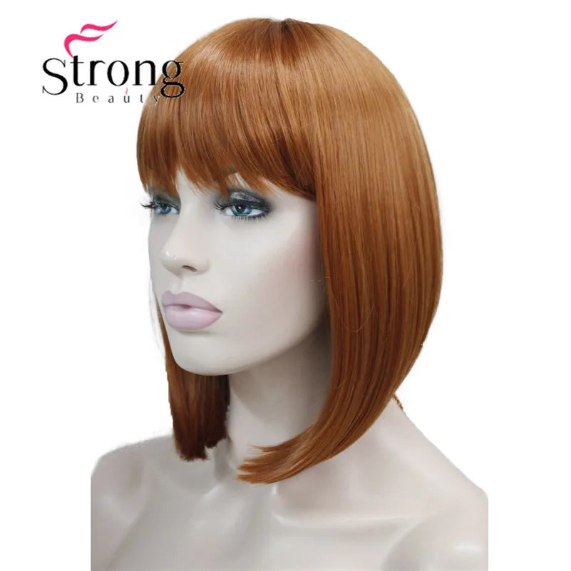 StrongBeauty короткий прямой блонд выделенный боб с челкой синтетический парик черный коричневый красный женские парики выбор цвета - Цвет: 130A Copper Red