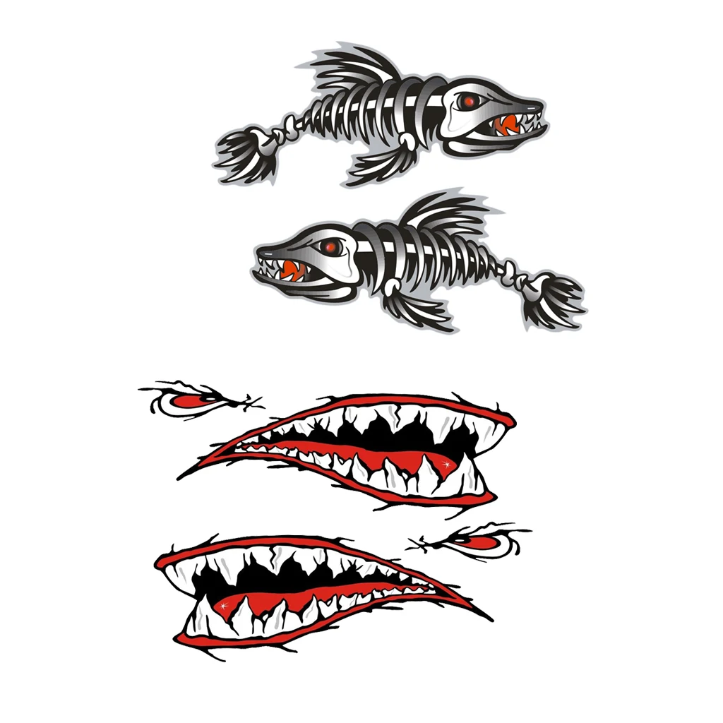 4 шт. виниловые наклейки на байдарку скелет рыба Акула зубы рот каноэ рыбалка