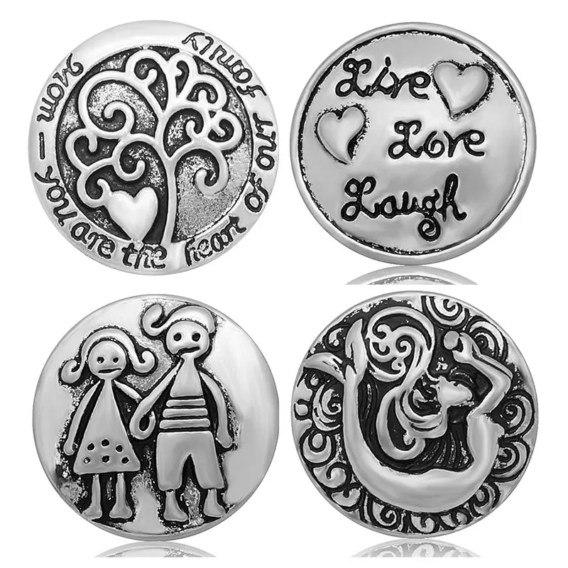 

Round Life tree Love Couple Mermaid simple style 18mm metal snap buttons fit DIY snap jewelry wholesale